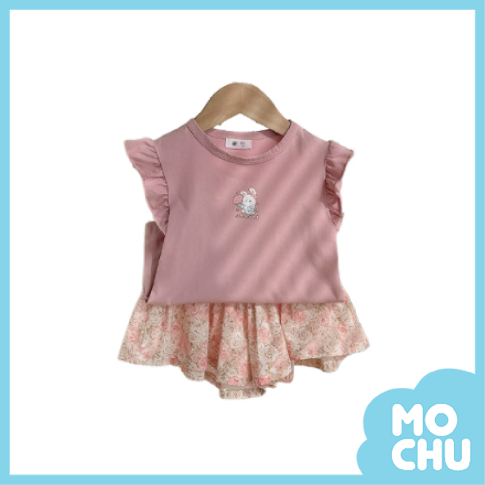 捧花粉兔+碎花褲裙套裝