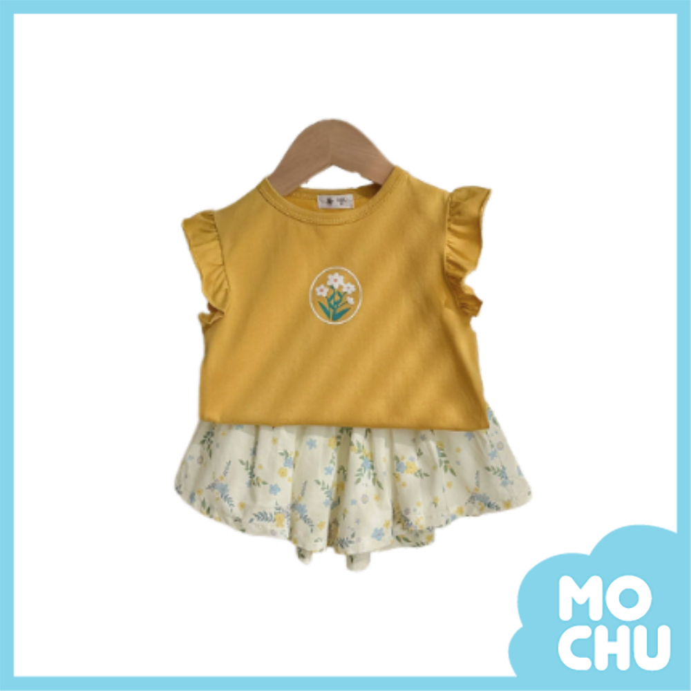 小圓白花+碎花褲裙套裝