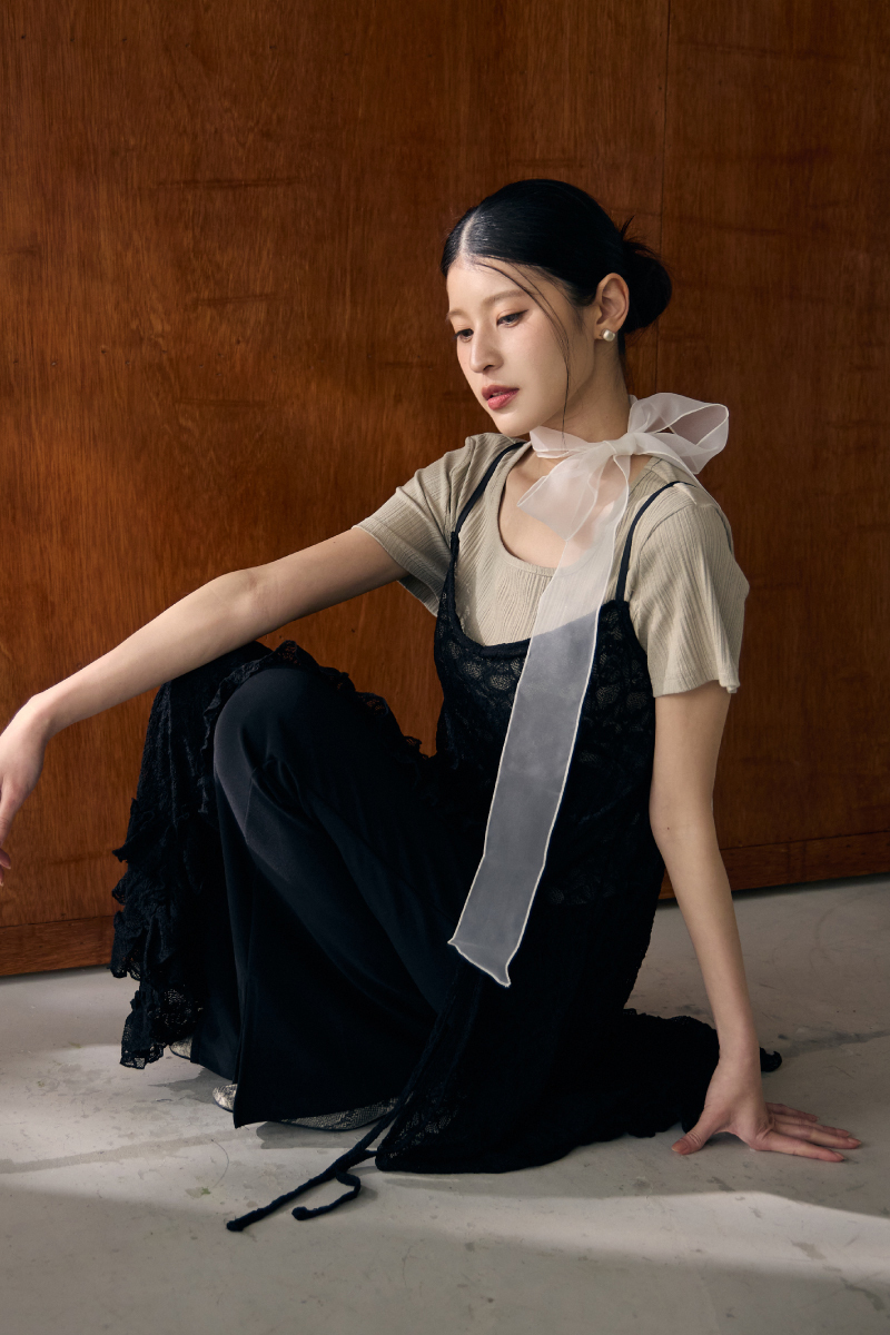 抽繩側綁帶花卉蕾絲透膚長罩衫