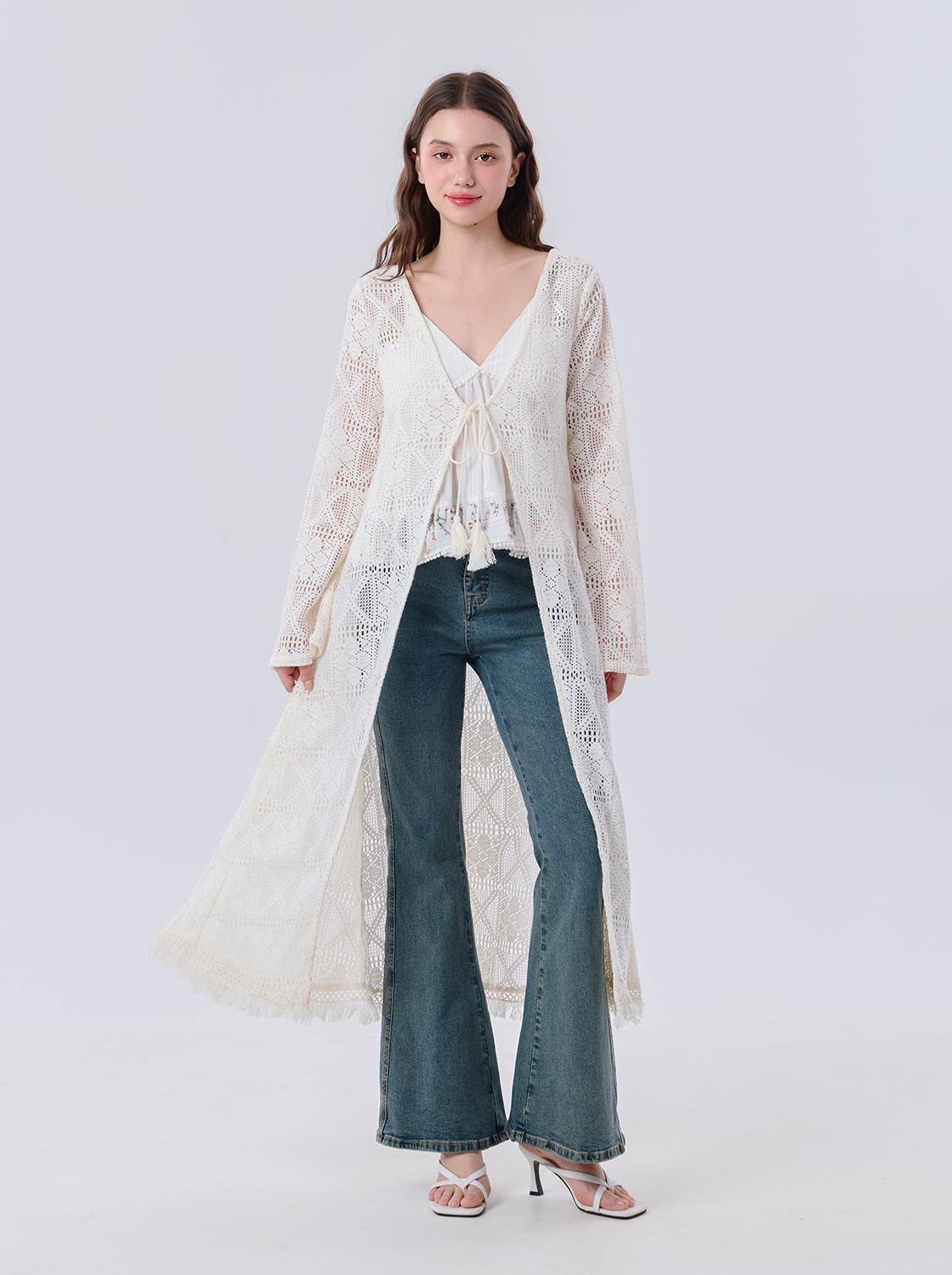 蕾絲透膚長袖罩衫