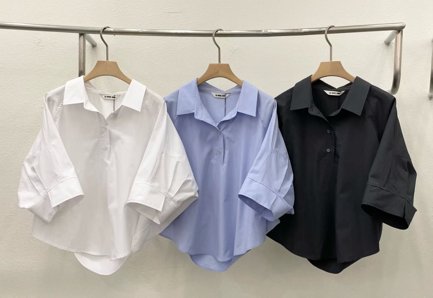 LA6004 亨利翻領中袖襯衫上衣