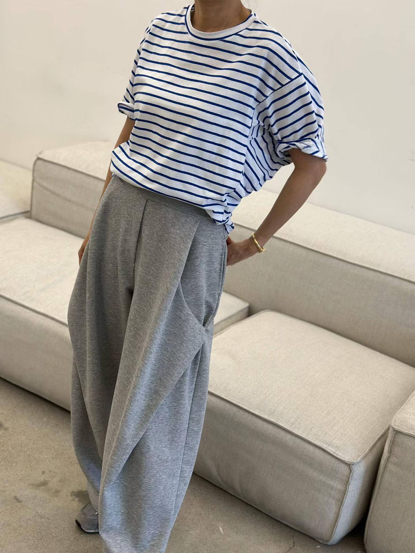 LA6005 簡約條紋棉質Tee