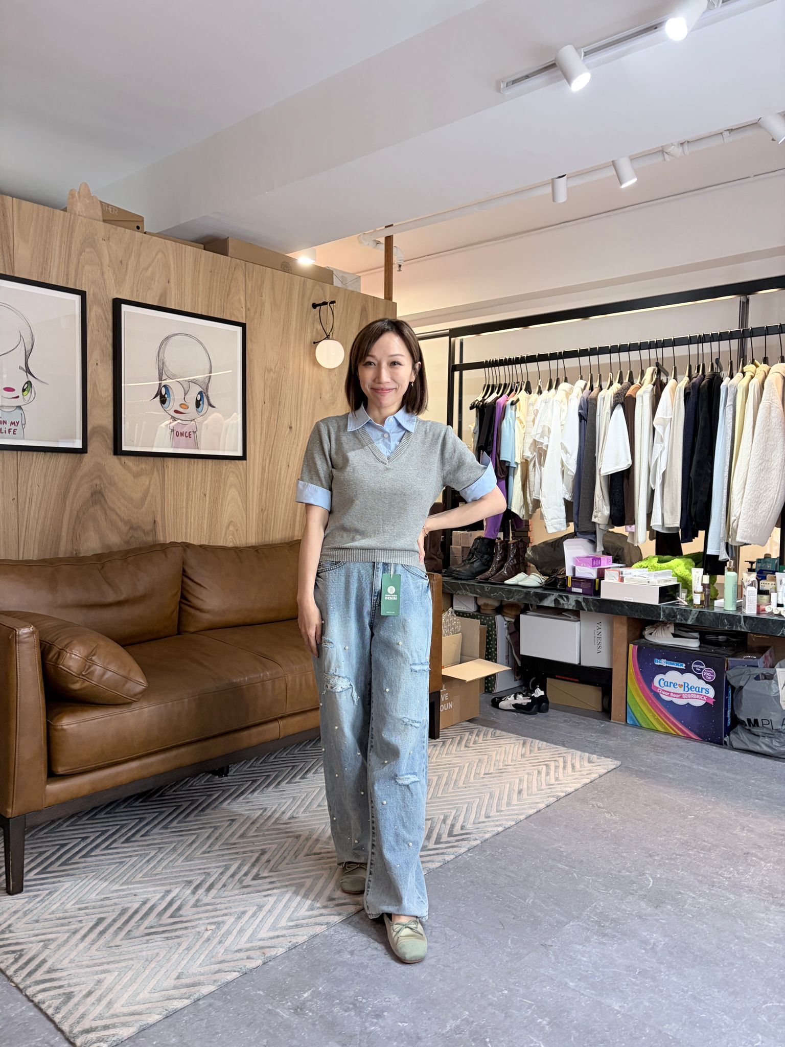 CC48 假兩件V領針織襯衫上衣