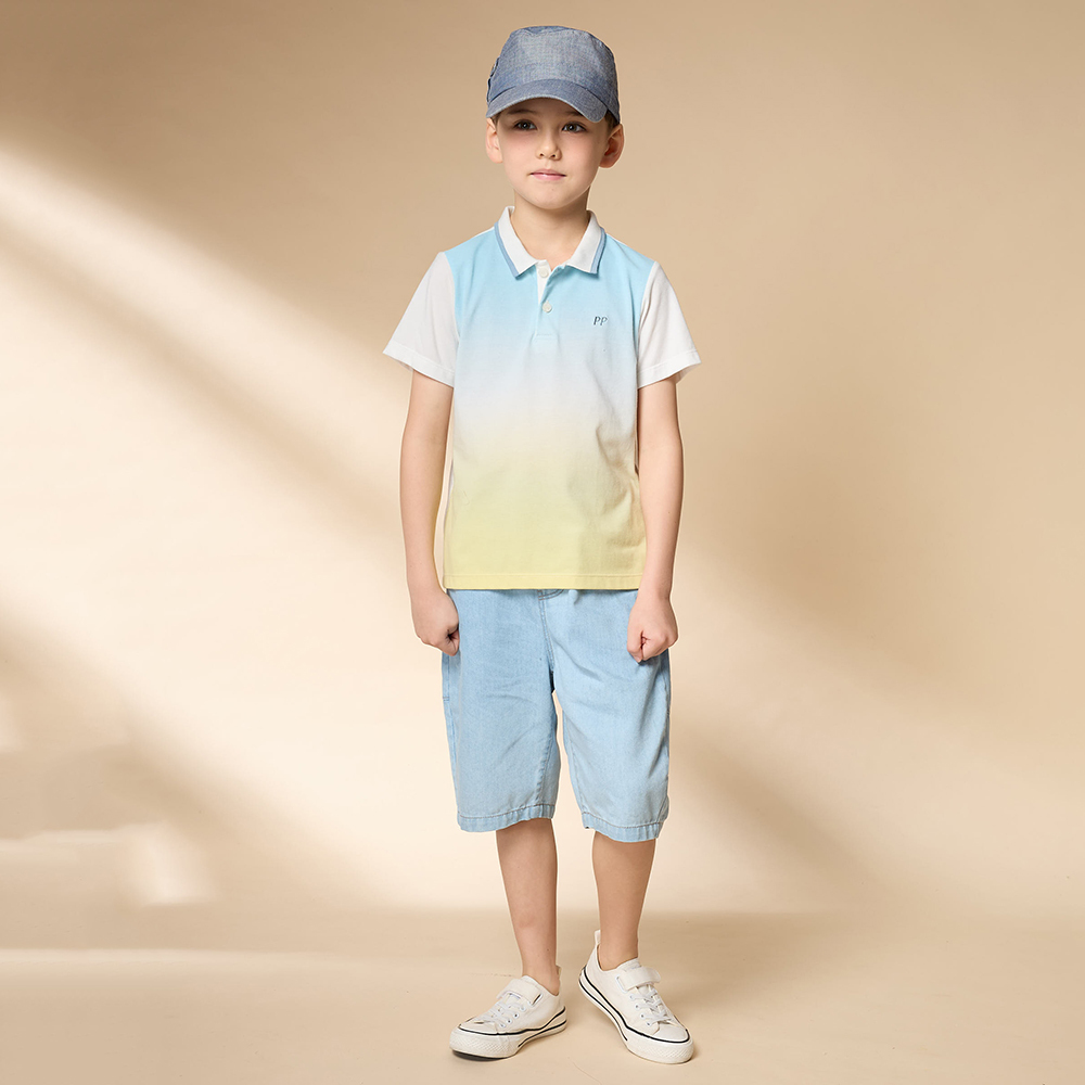 PIPPY 淺色下擺刷白5分牛仔褲 藍