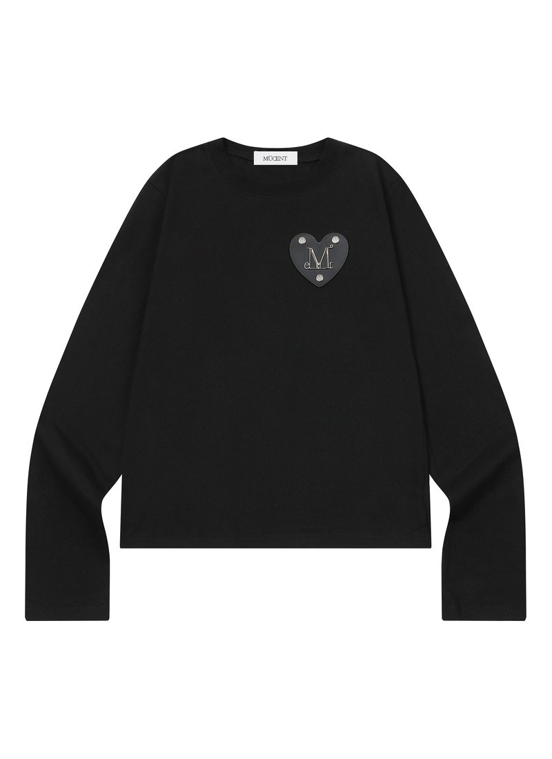 【 4/19收單 】MUCENT 金屬愛心別針純棉長袖上衣 韓國