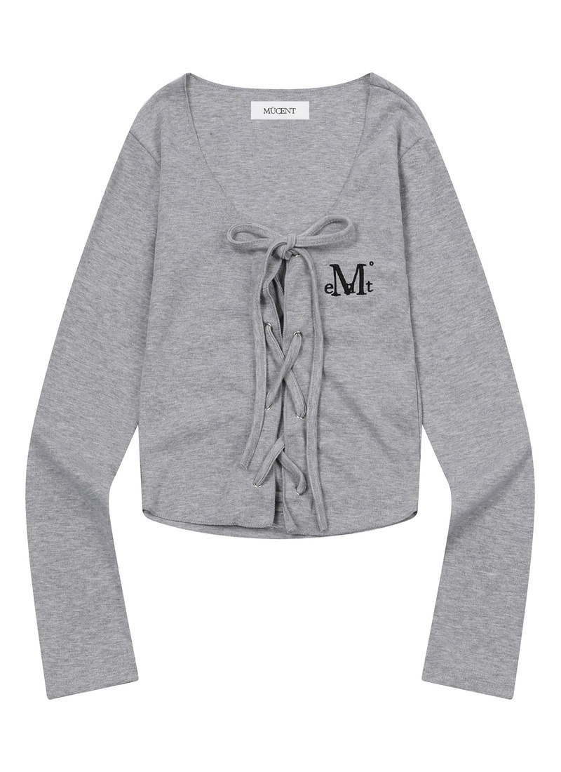 【 4/19收單 】MUCENT 芭蕾風馬甲綁帶刺繡短版長袖上衣 韓國