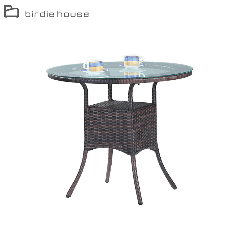 柏蒂家居-麗荷2.7尺休閒藤編玻璃圓型桌/戶外庭院桌/小型餐桌/洽談桌