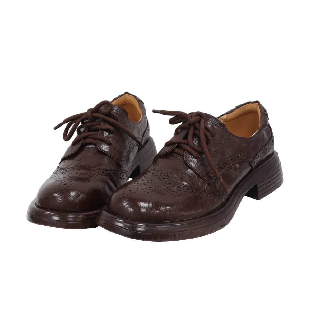 英倫雕花綁帶小皮鞋- 2色