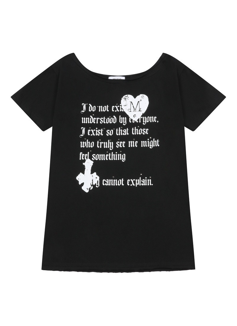 【 4/19收單 】MUCENT 暗黑愛心十字架 燙鑽單肩T恤 韓國