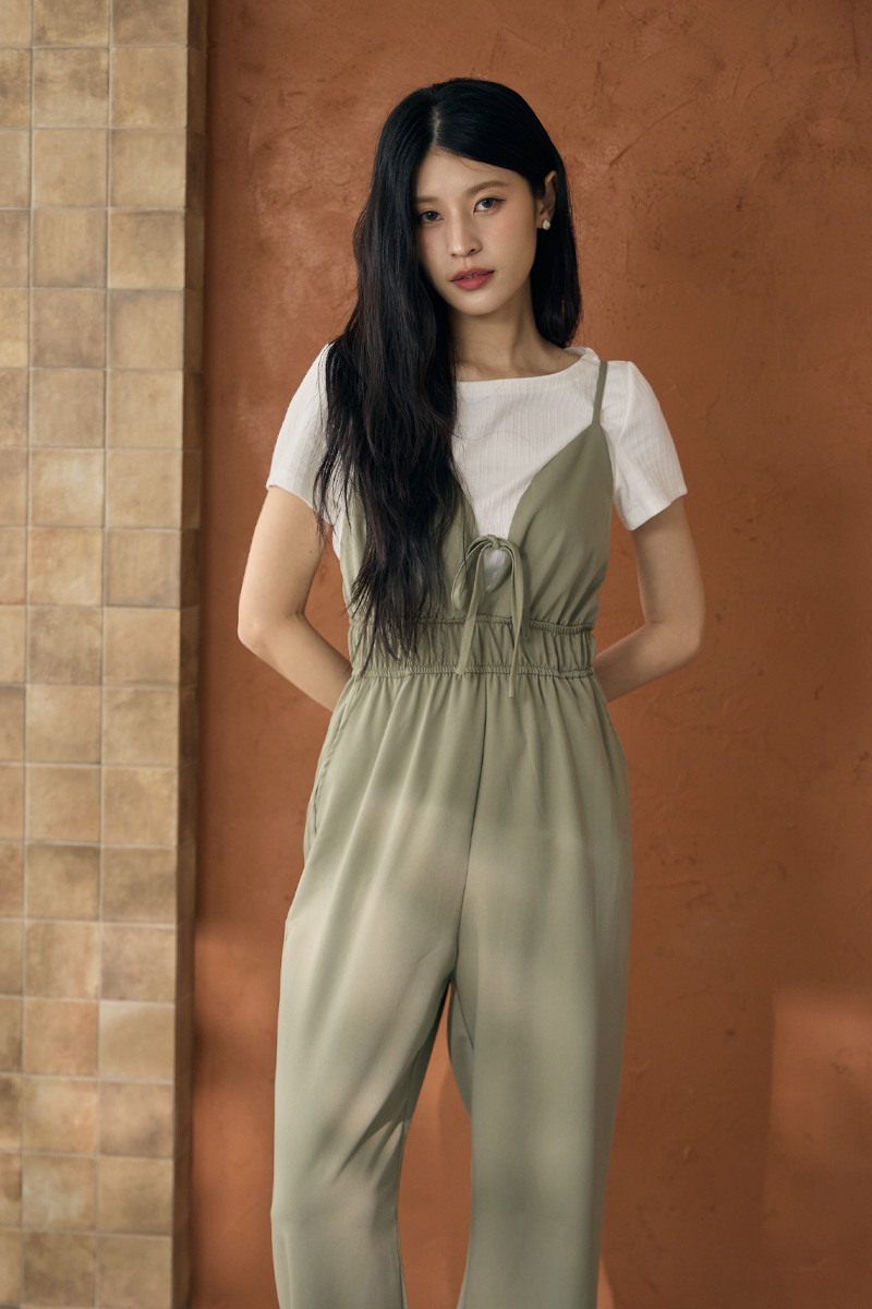 細肩前綁帶連身長褲