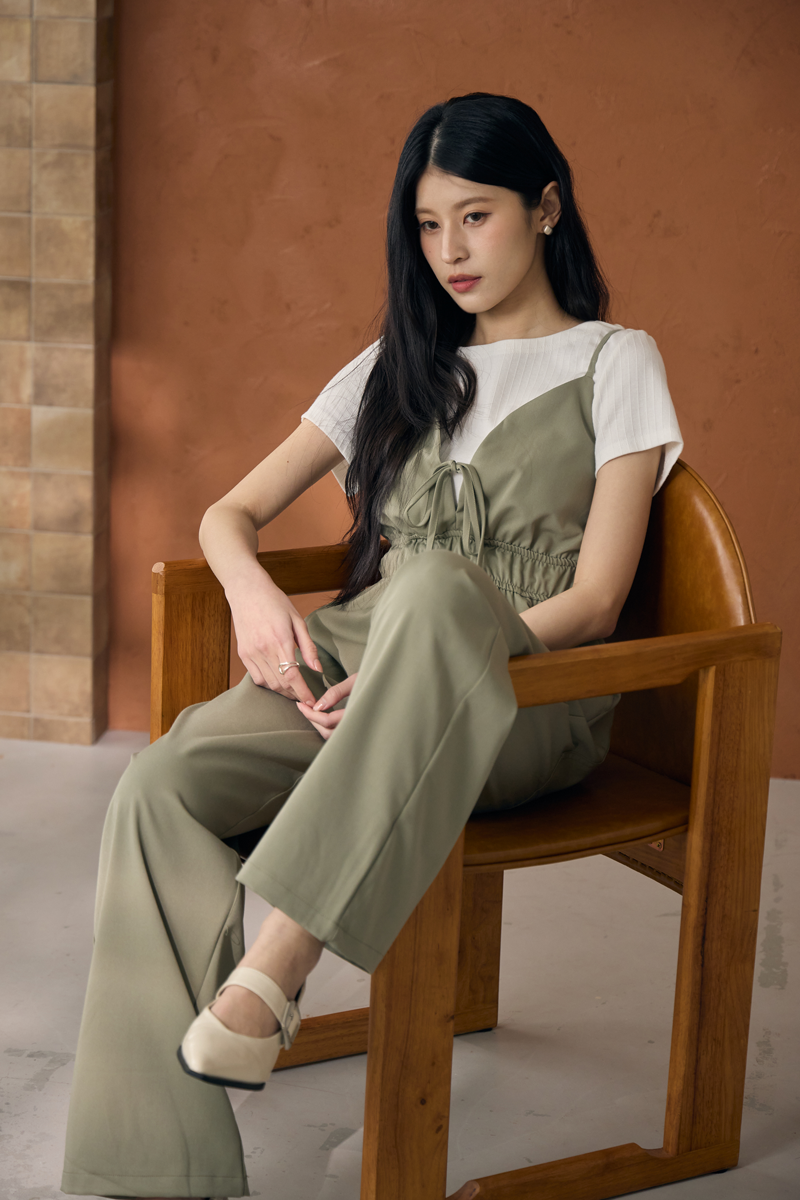 細肩前綁帶連身長褲