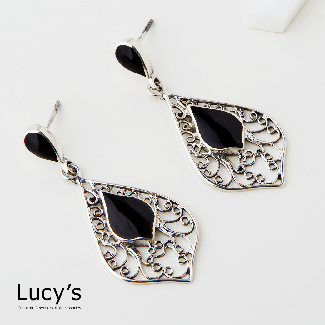 925純銀 月夜花影 硫化耳環 (二色) (127428/127429)