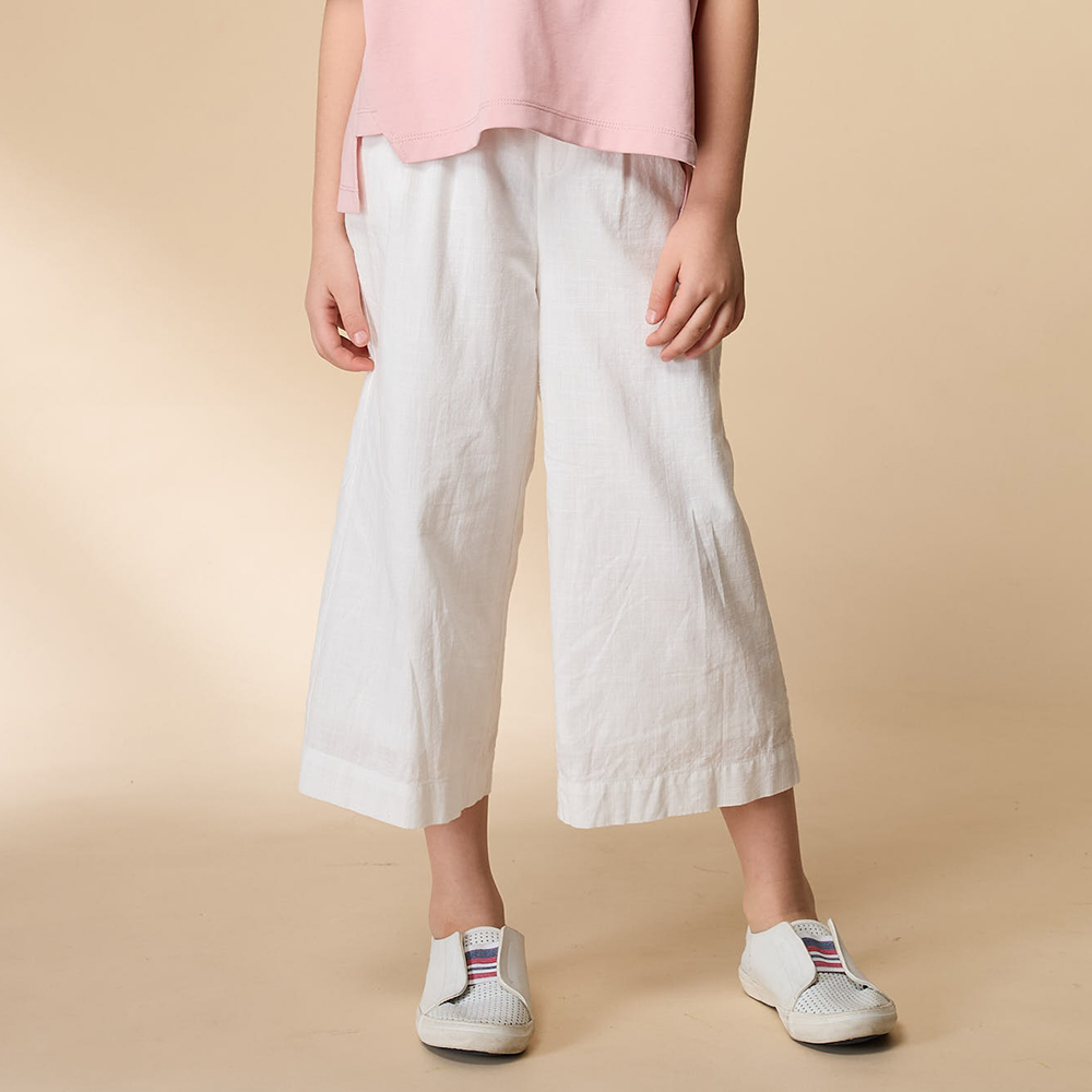 PIPPY 素雅純棉寬口9分長褲 米白