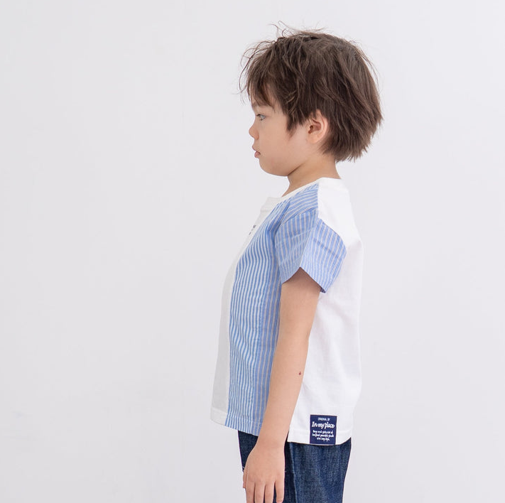 BYC03T146WE Rag-mart-日系清爽美學直紋拼接上衣