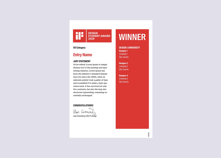 2026年iF學生設計獎獲獎證書