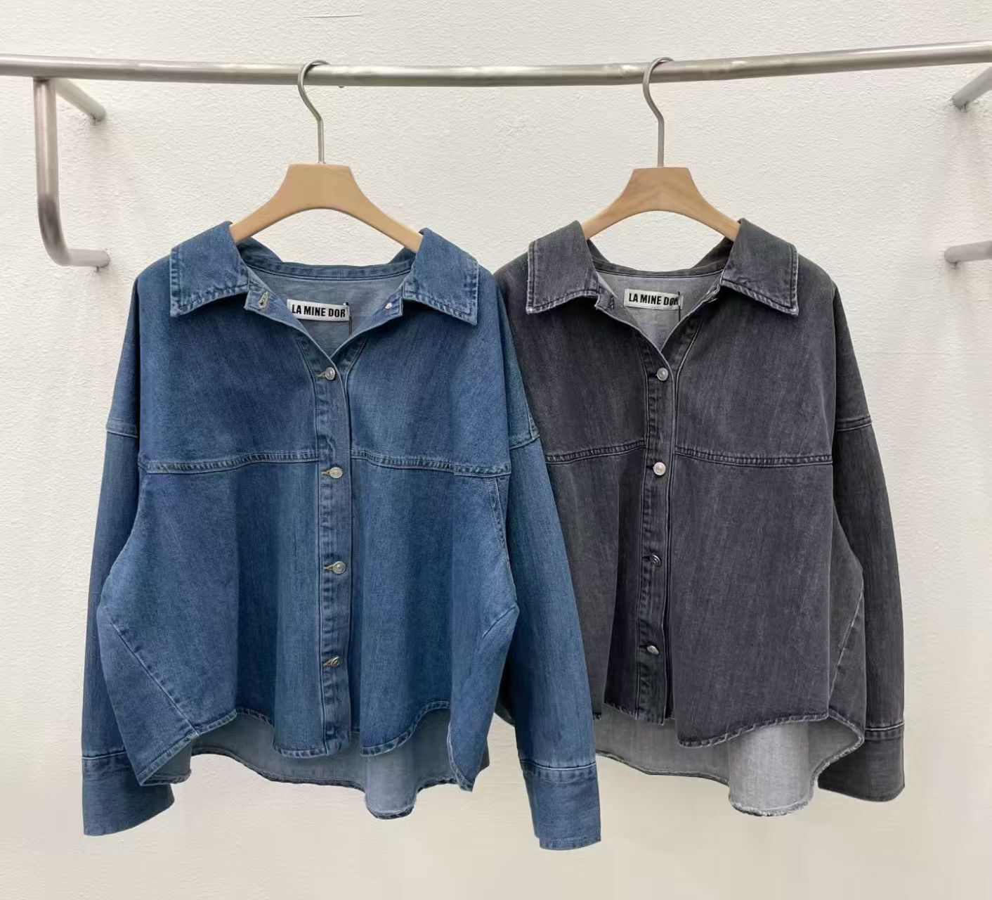 LA6016 車綫翻領休閑牛仔外套