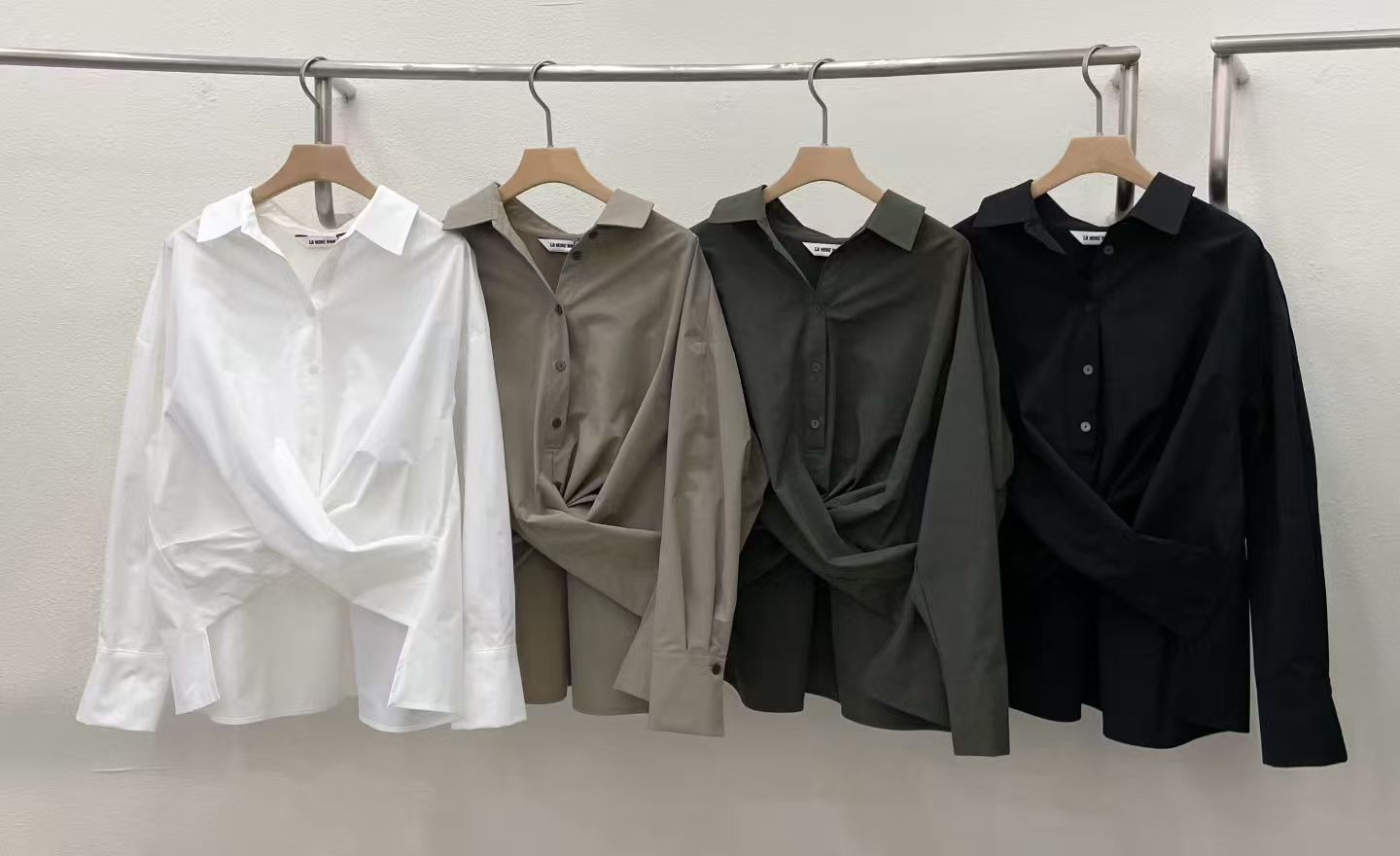 LA6017 交叉下擺翻領排扣襯衫