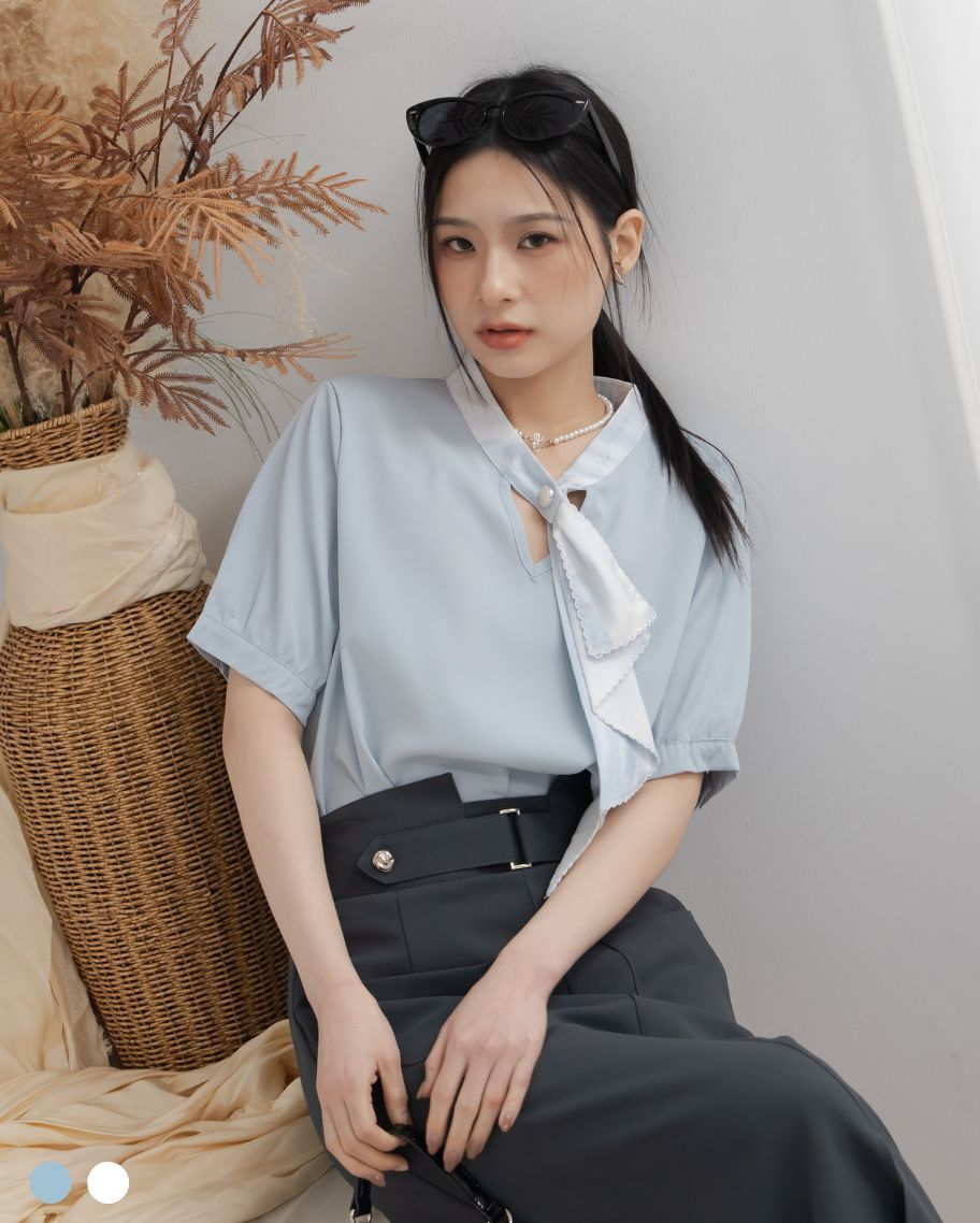 暈染設計領巾上衣