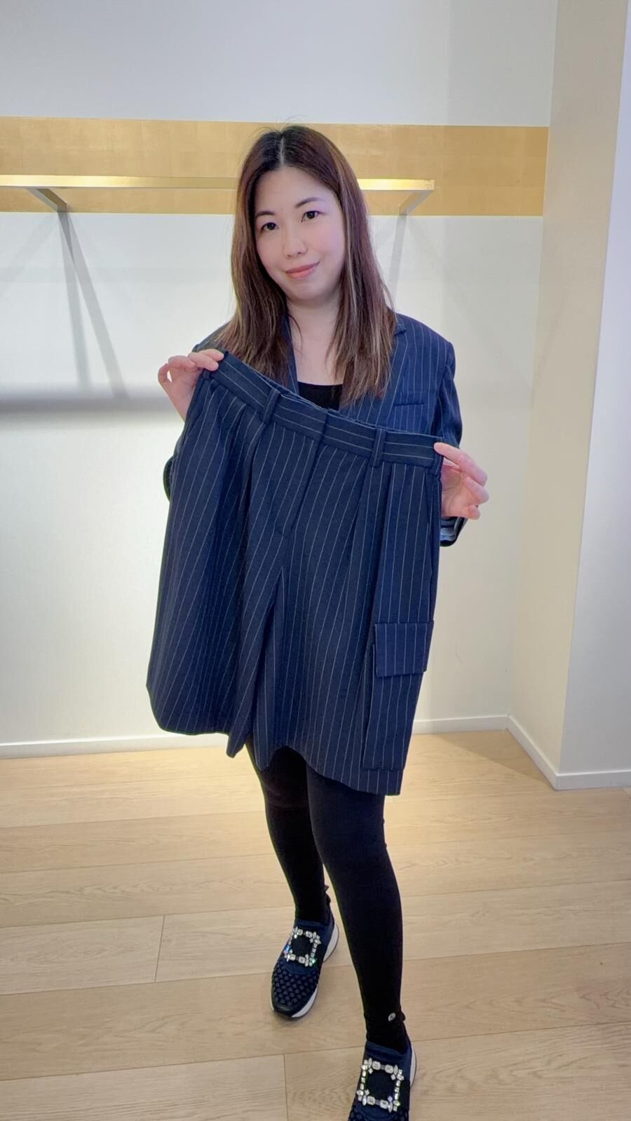 Maje 直條白幼紋有袋藍色褲 #MFPSH00572