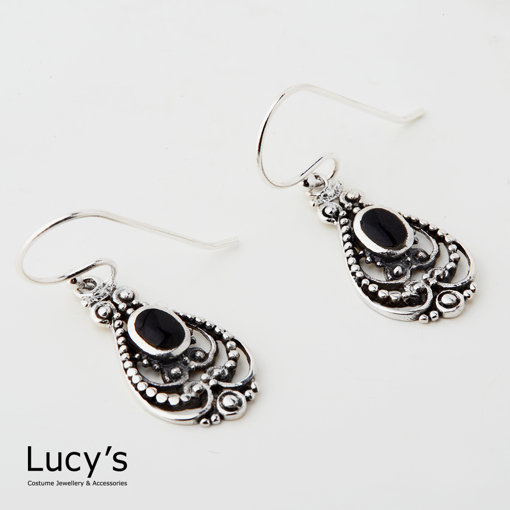 925純銀 晝夜宮廷 硫化耳勾耳環 (二色) (113423/113424)