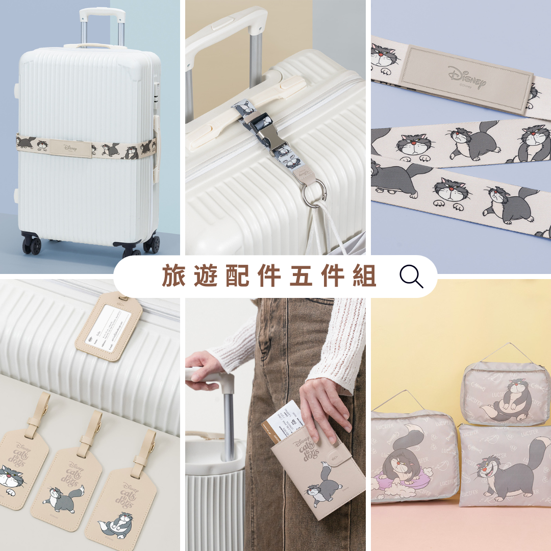 旅遊配件五件組-魯斯佛【Disney 正版授權】(行李束帶+行李掛環+行李吊牌+護照套+輕便旅遊收納袋三件組)