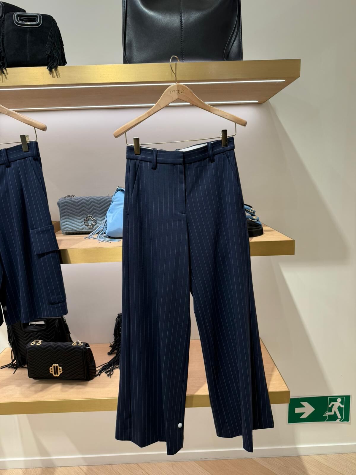 Maje 直條白幼紋藍色西裝褲 #MFPPA00637