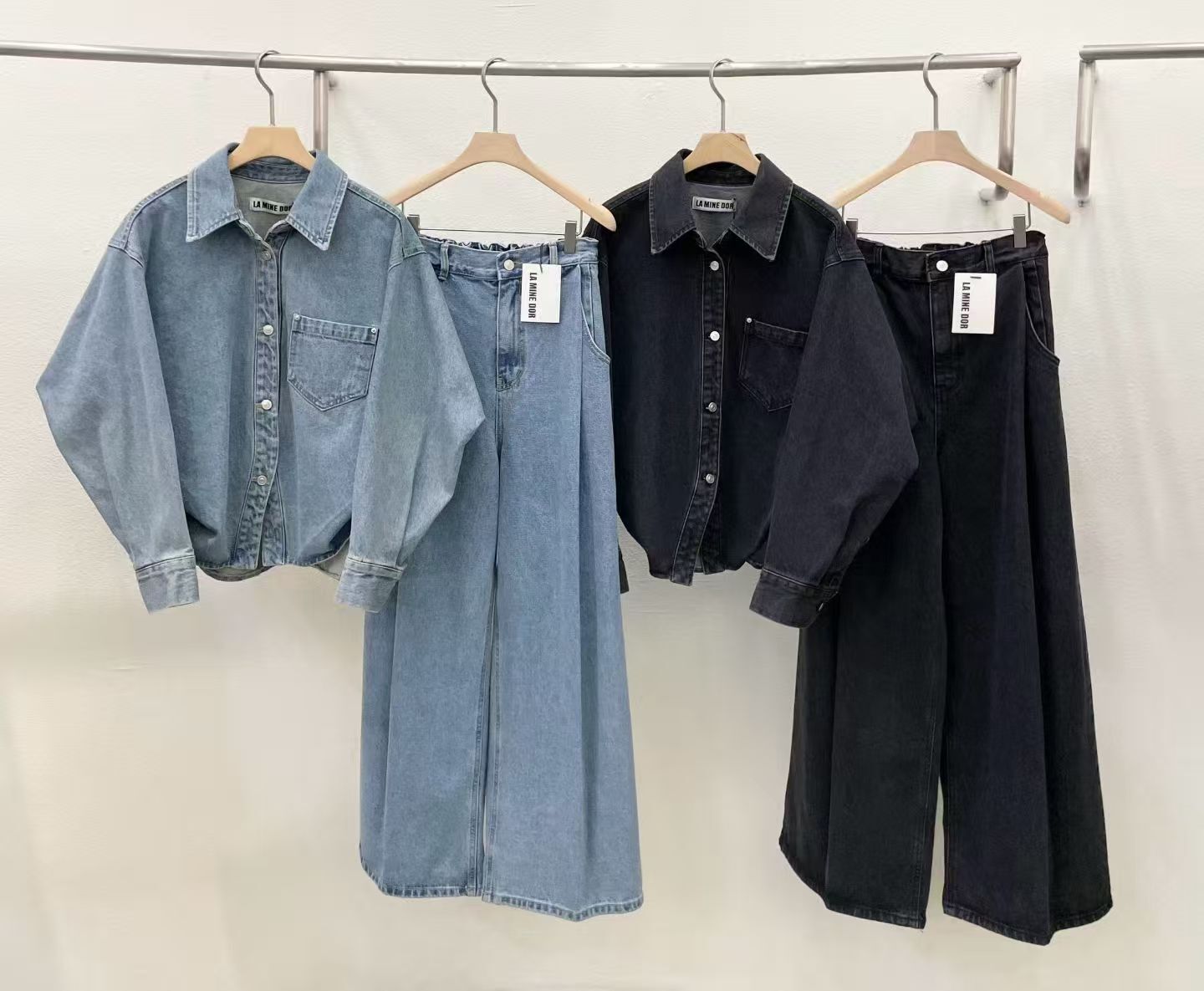 LA6023 後橡筋直筒牛仔寬褲