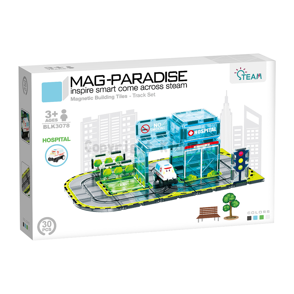 《 KIDMATE 》 迷你軌道磁力片場景組-醫院(附1台小車)