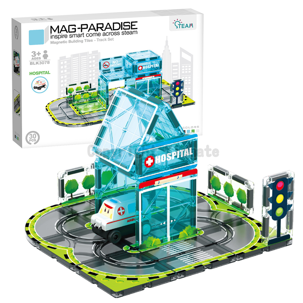 《 KIDMATE 》 迷你軌道磁力片場景組-醫院(附1台小車)
