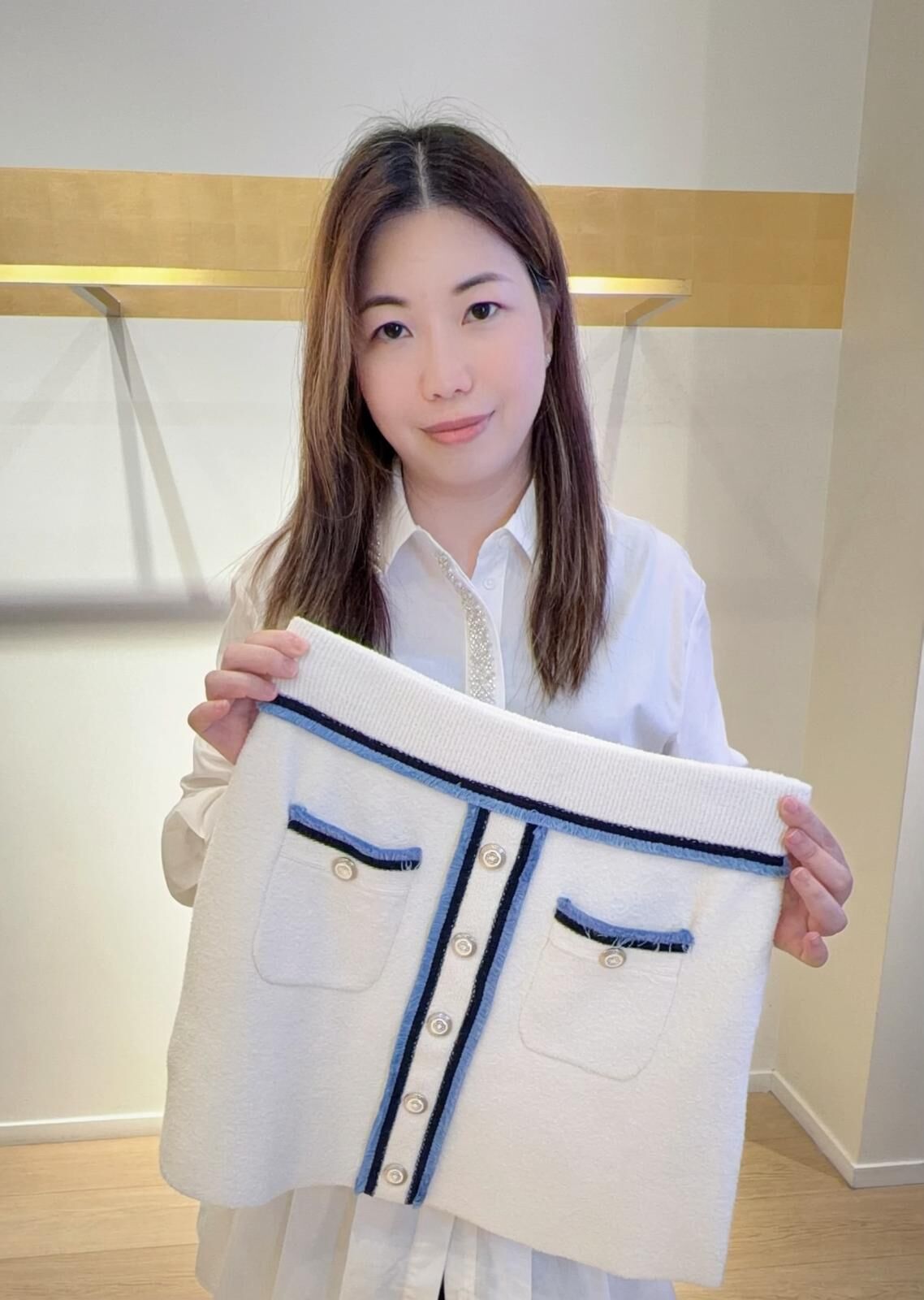 Maje 白色藍邊有袋短裙 #MFPJU01185