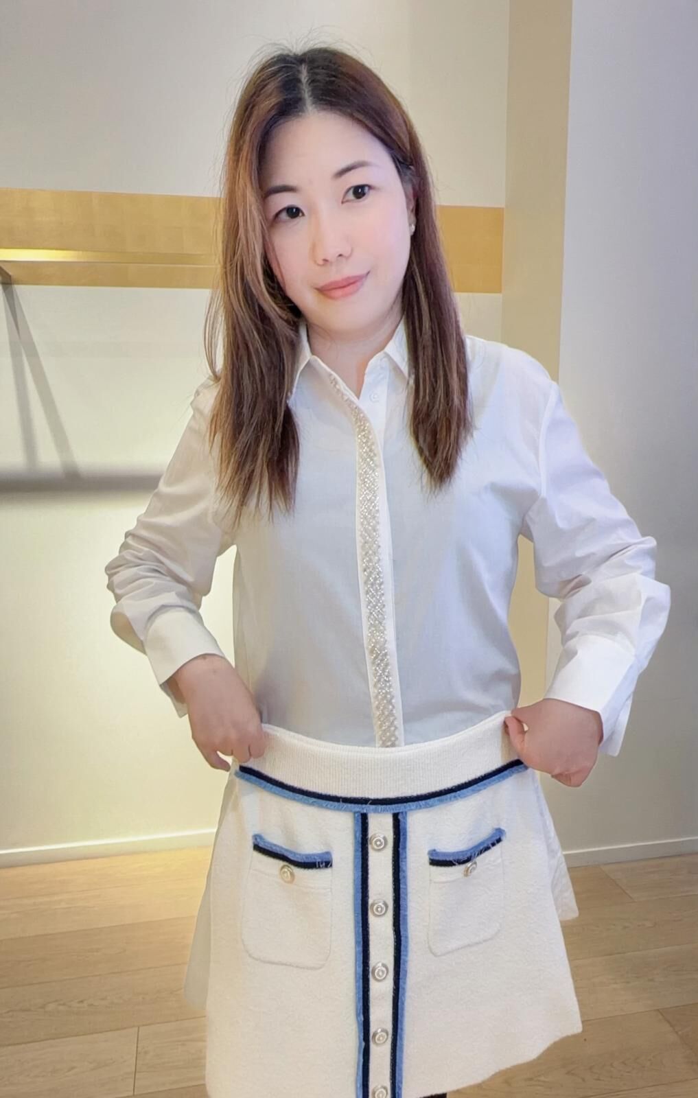 Maje 白色藍邊有袋短裙 #MFPJU01185