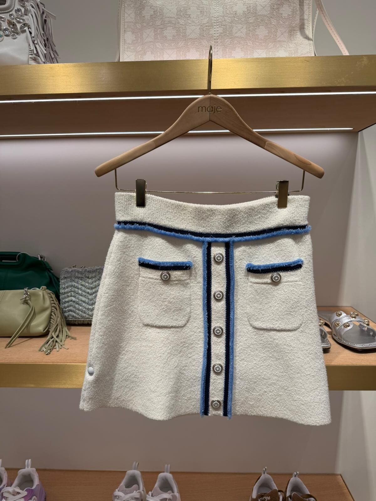 Maje 白色藍邊有袋短裙 #MFPJU01185