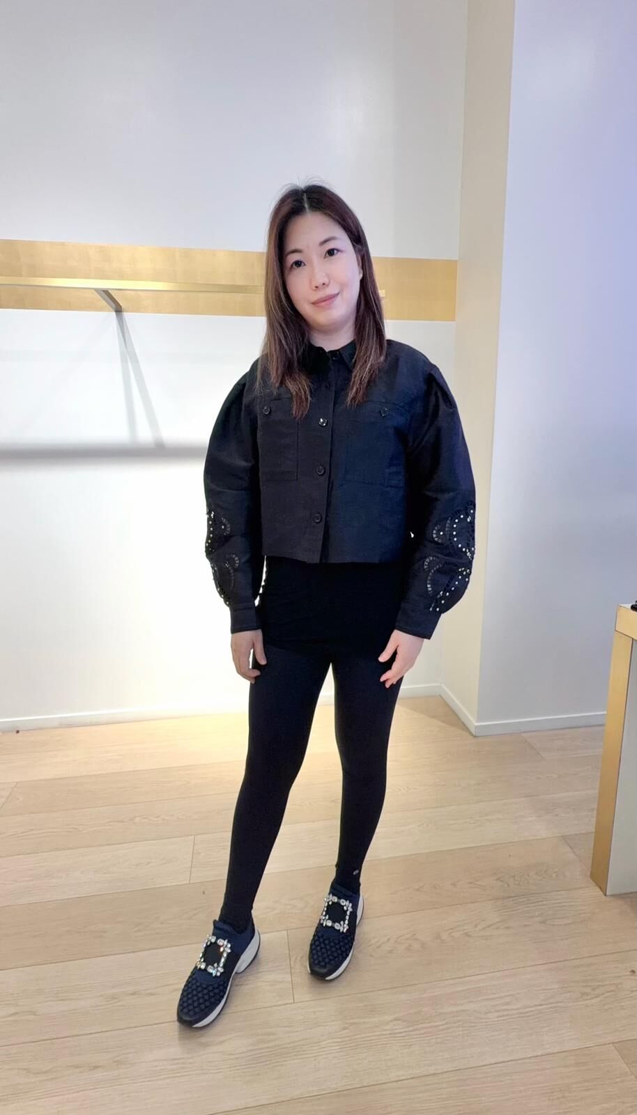 Maje 黑色袖有圓型圖案長袖襯衫 #MFPLM00510