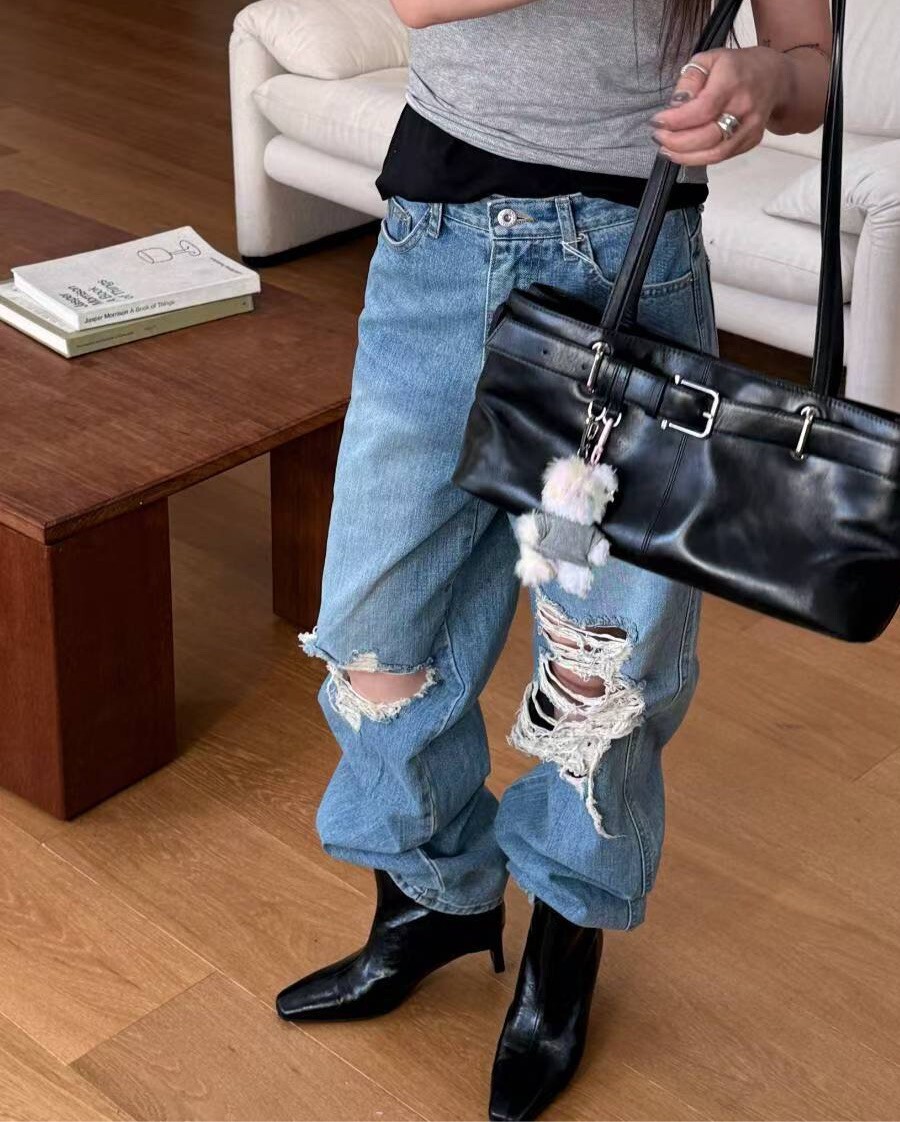 抓鬚破口牛仔褲