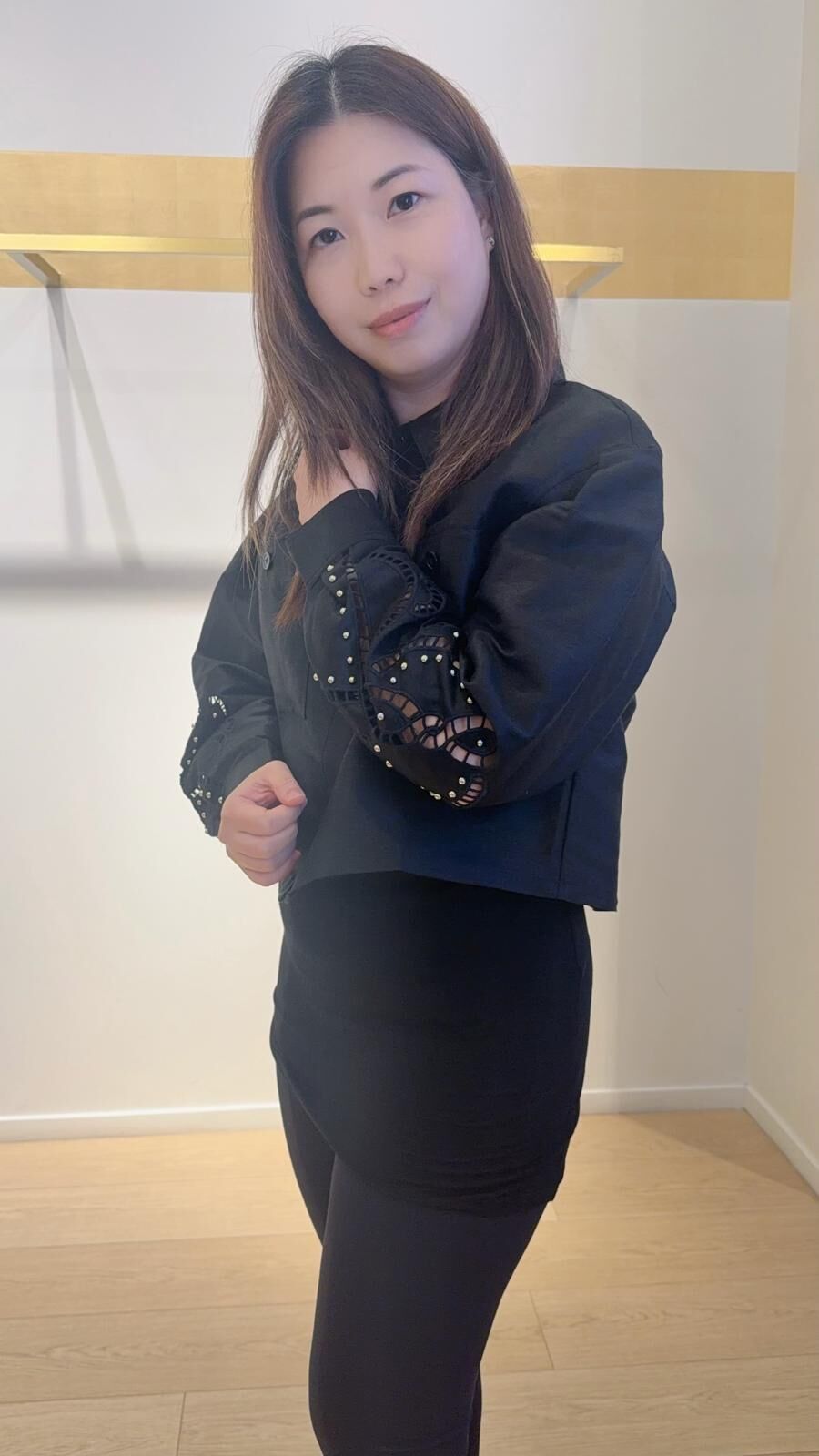 Maje 黑色袖有圓型圖案長袖襯衫 #MFPLM00510