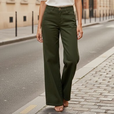 1SO0403-003 [SUNNY STUDIO] High-Waisted Wide-Leg Trousers Kaki #61112 Uni (EU)