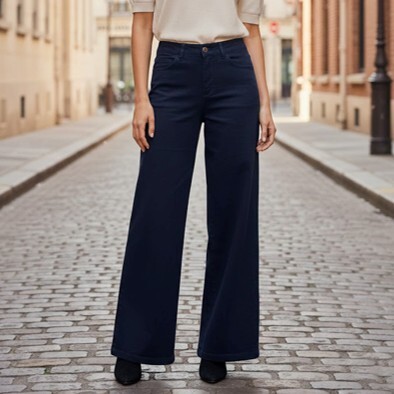 1SO0403-004 [SUNNY STUDIO] High-Waisted Wide-Leg Trousers Marine #61112 Uni (EU)