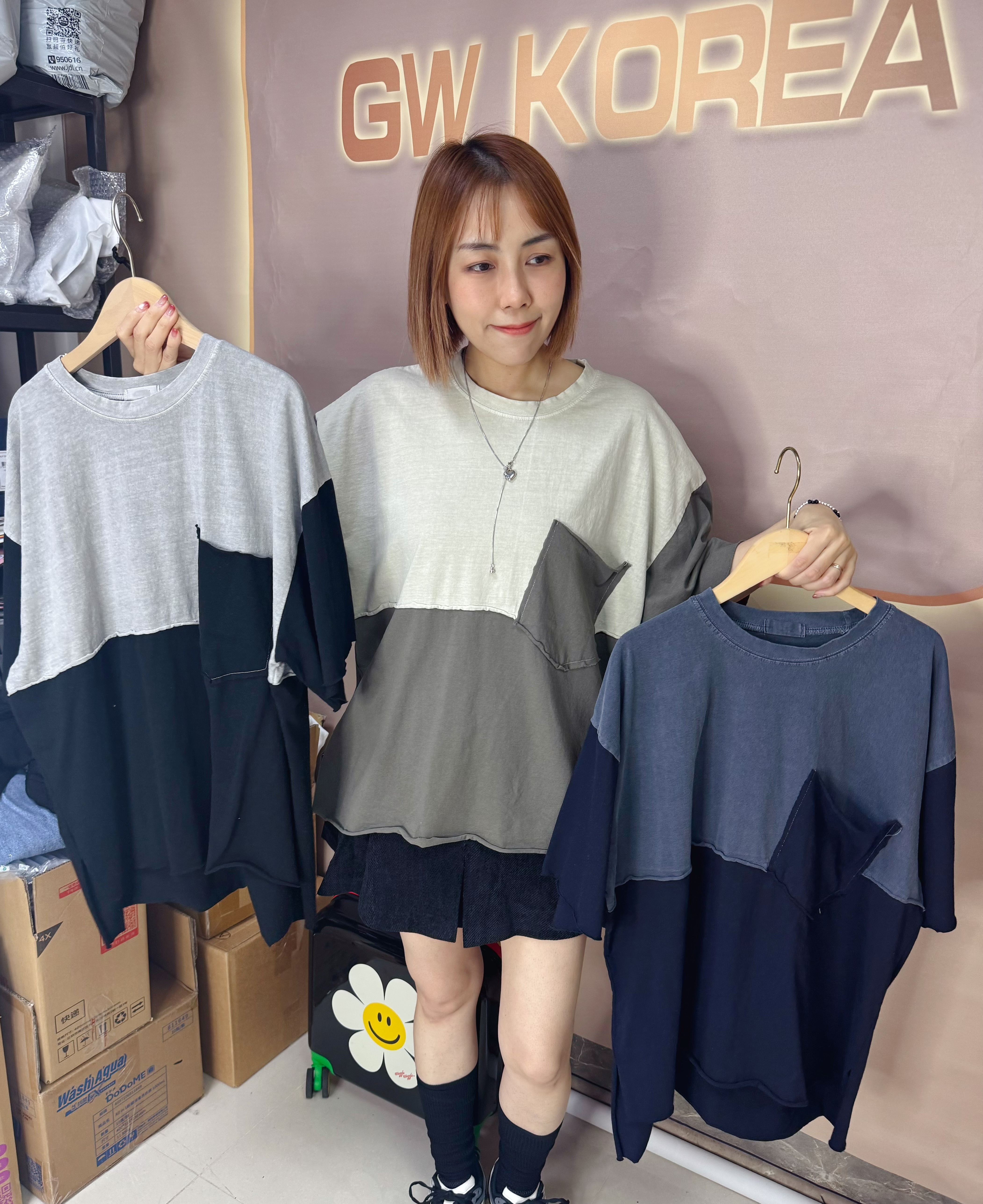 SL263197 洗水拼色Tee*3色