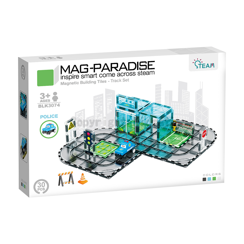 《 KIDMATE 》 迷你軌道磁力片場景組-警察局(附1台小車)