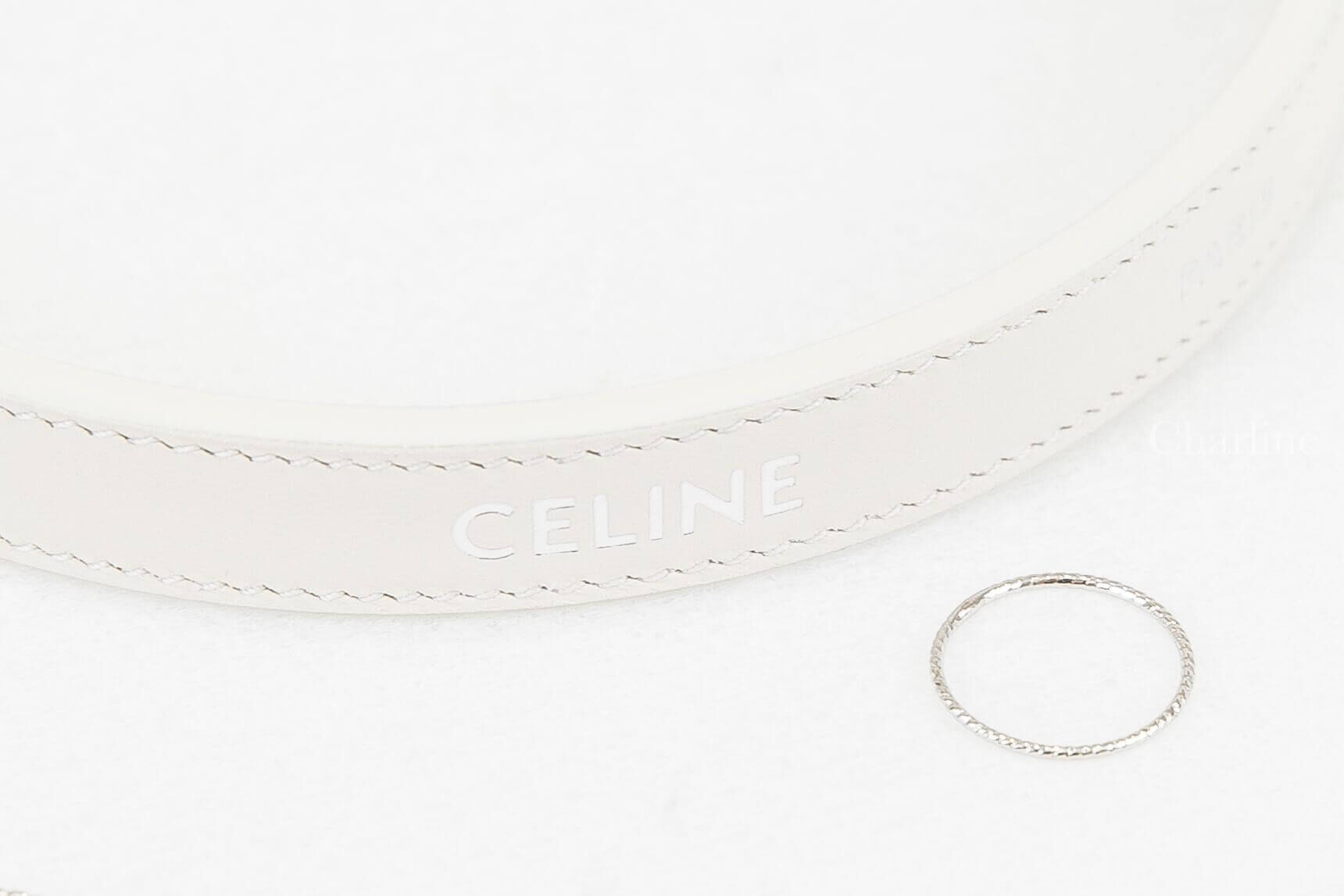 Celine Celine Paris Thin Headband In Calfskin 白色銀字小牛皮髮箍