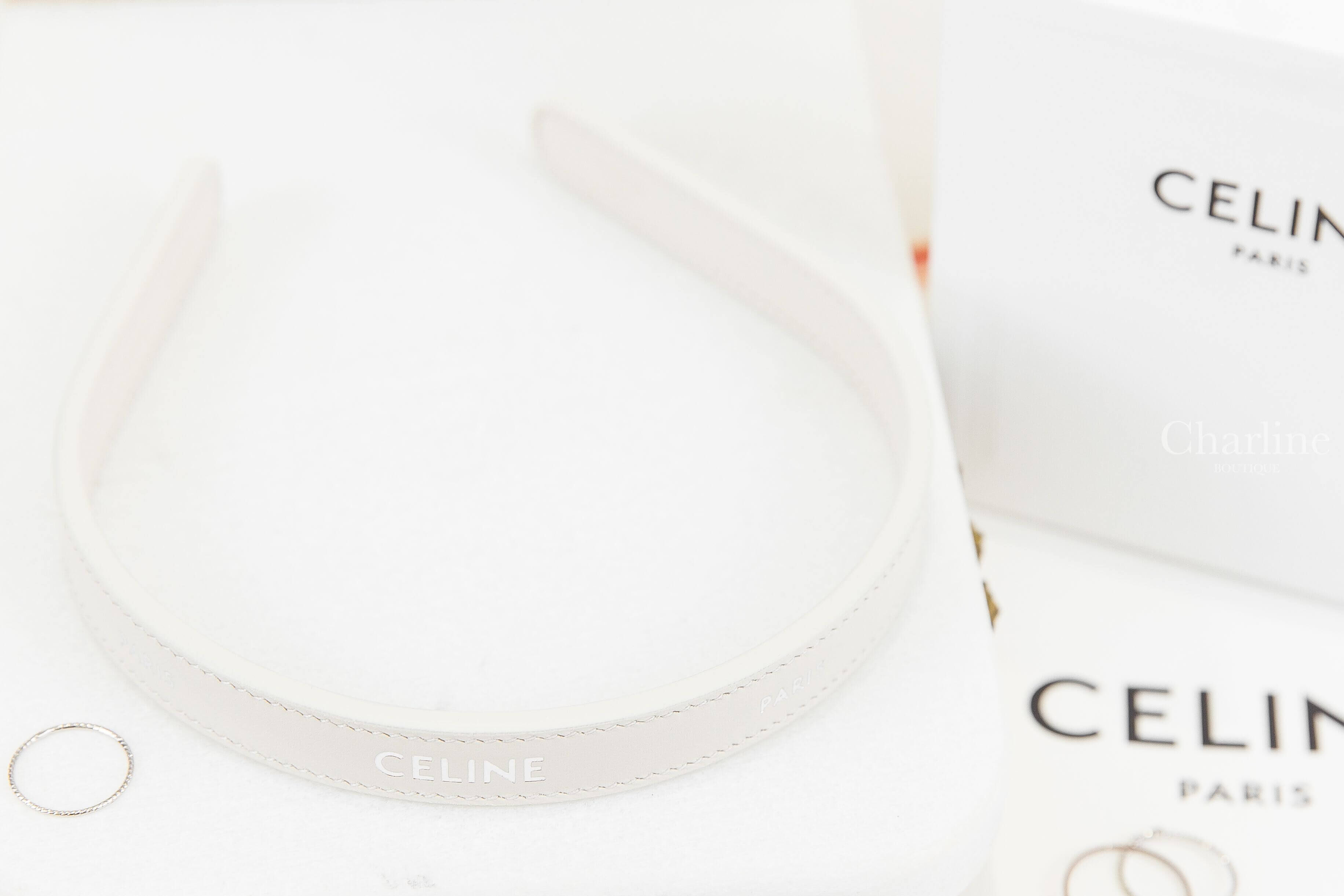 Celine Celine Paris Thin Headband In Calfskin 白色銀字小牛皮髮箍