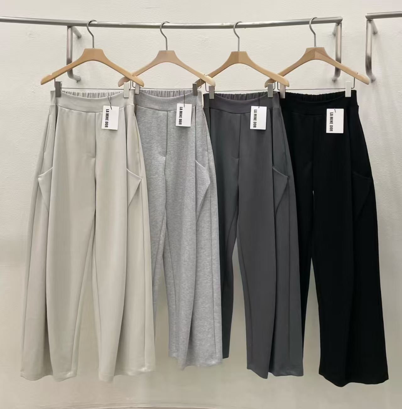 LA6028 後橡筋壓褶拼接休閑褲