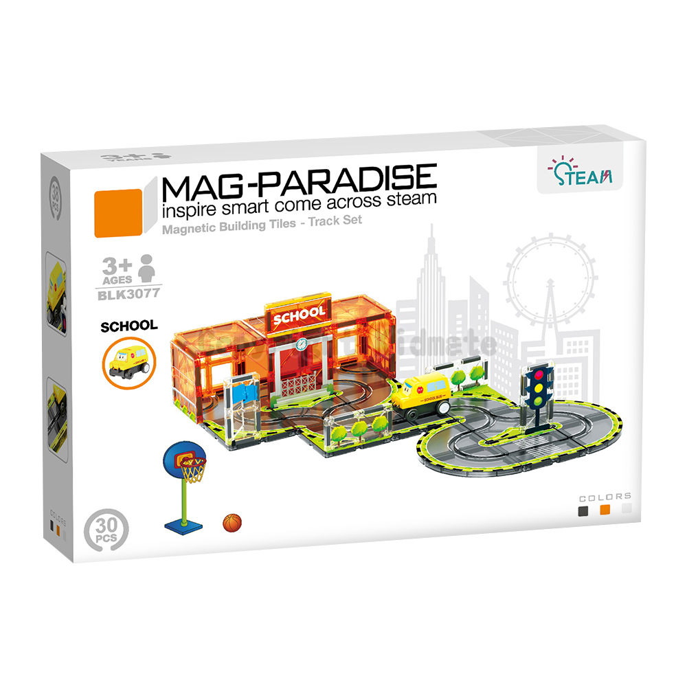 《 KIDMATE 》 迷你軌道磁力片場景組-學校(附1台小車)