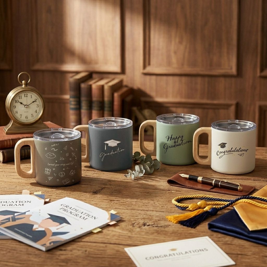 🎓 2026 畢業限定｜多款手繪插畫禮物｜質感原木金屬馬克杯 300ml