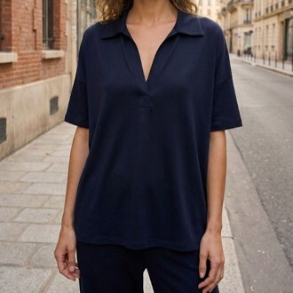 1SO0403-015 [SUNNY STUDIO] Short-Sleeved Polo Collar T-Shirt Marine #11134 (EU)