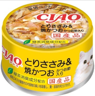 CIAO 罐頭 雞柳+燒鰹魚片 85g,C-54 [原箱24罐]