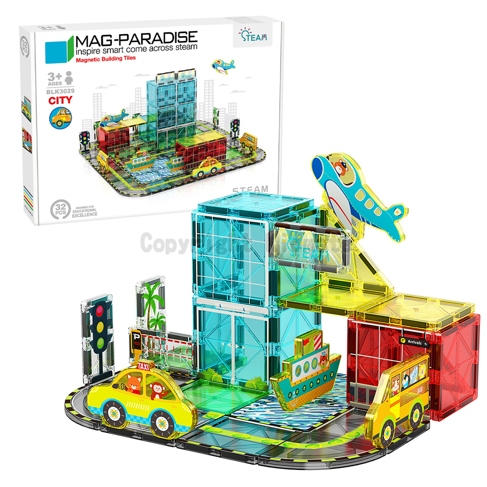 《 KIDMATE 》 DIY磁力片場景組-城市交通32pcs