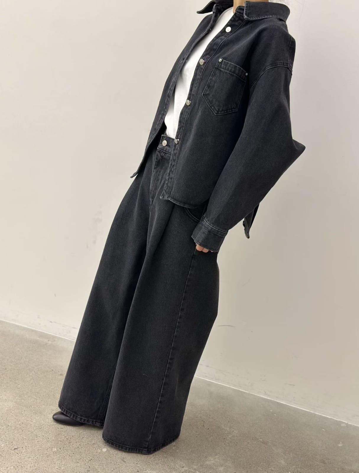 LA6023 後橡筋直筒牛仔寬褲