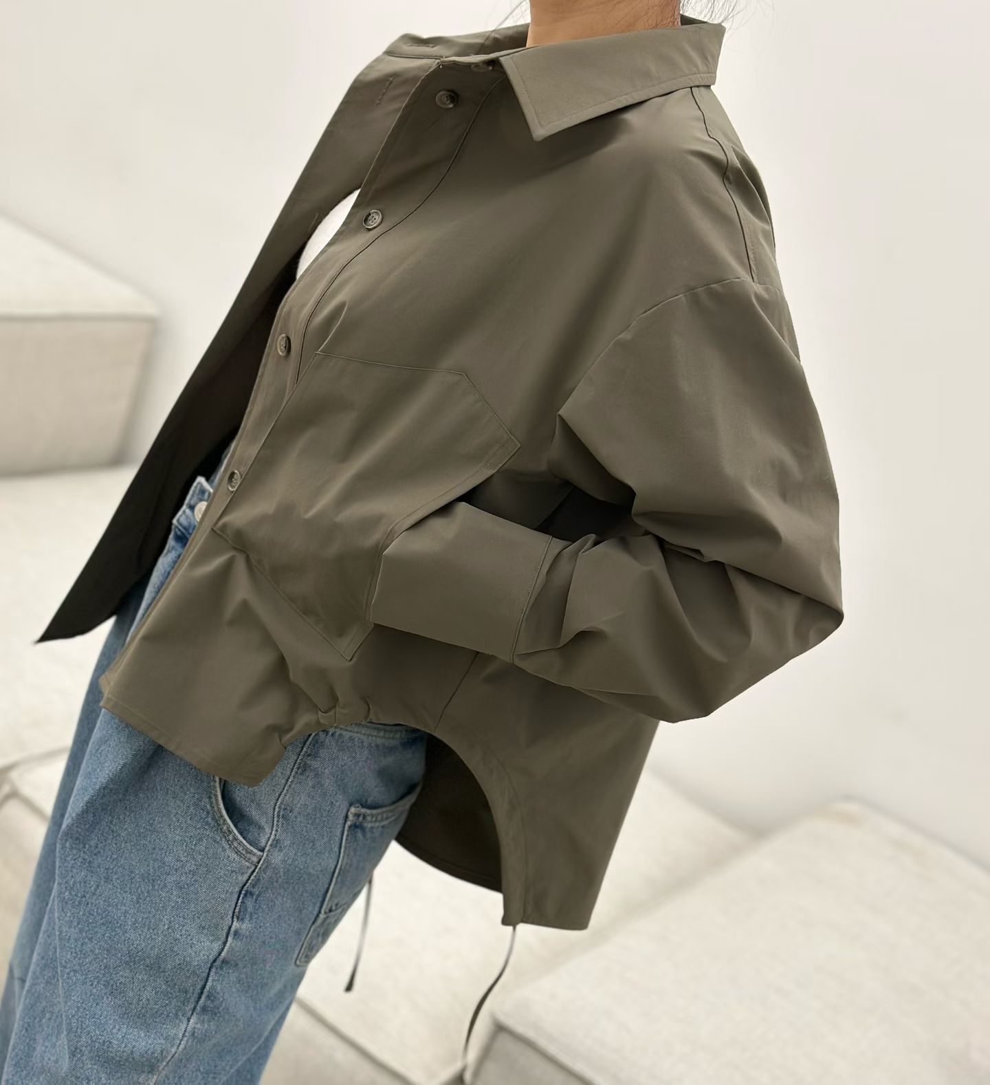 LA6021 兩側腰繩翻領排扣襯衫