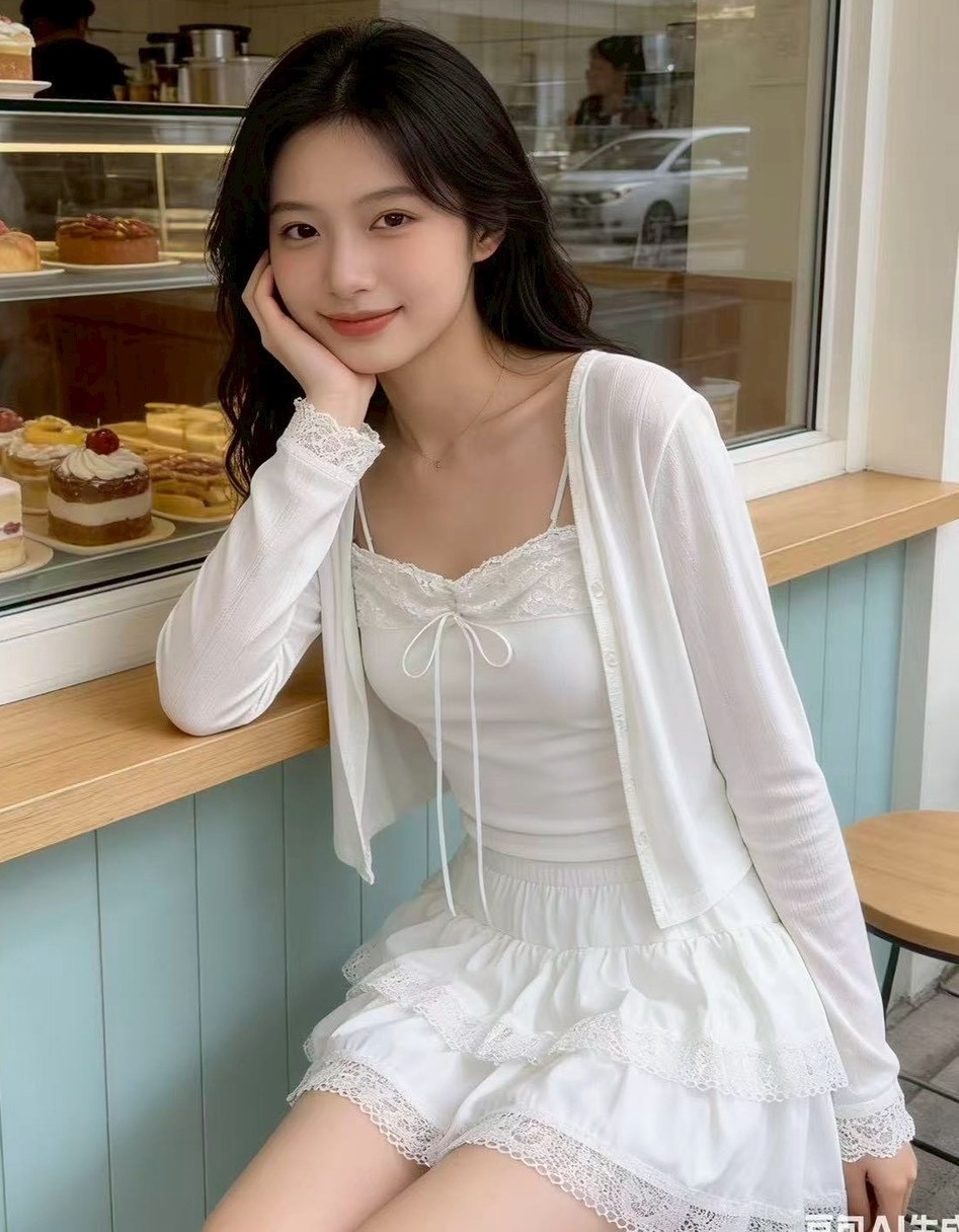 肩可調接蕾絲罩杯背心+外套